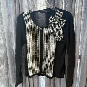 Black White Houndstooth Cardigan M evalinka Bow cottage core wool sweater top